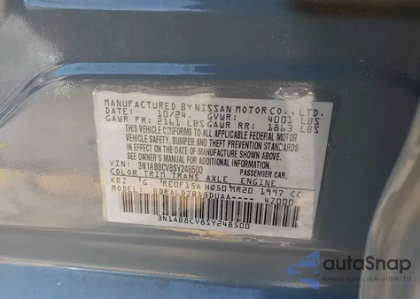 2025 Nissan Sentra Sv from USA, damaged, VIN 3N1AB8CV8SY248500